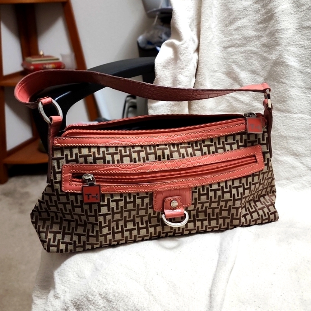 Tommy Hilfiger Brown Beige Blush Trim shoulder Purse